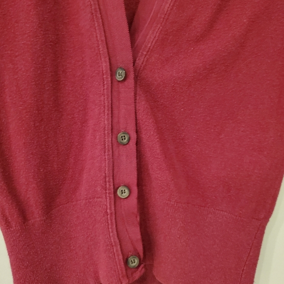LOFT Shirred Shoulder Cardigan - Beet - Picture 4 of 9